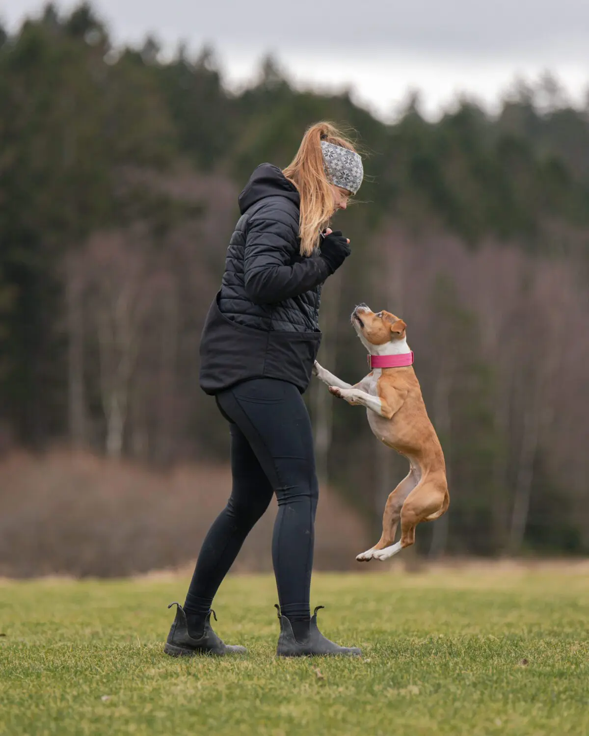 Ida och hennes hund som tränar på att hoppa